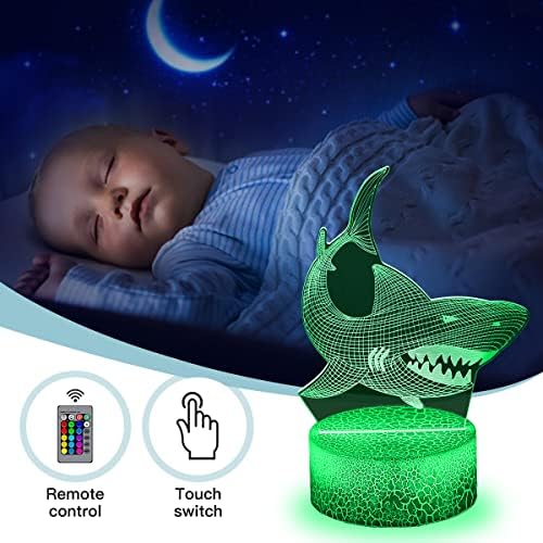 Подаръци от sunduck Shark, лека нощ за деца, 3D Лампа във формата на Акула с дистанционно управление Smart Touch,