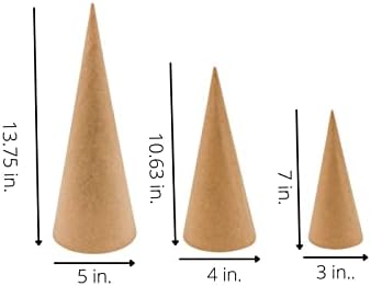 Набор от различни конуси за diy от папие-маше 3 размера - 13,75 x 5, 10,63 x 4,7 x 3 инча (7)