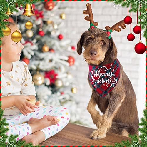 Bonjin 2 опаковки, Кърпа за кучета, Коледен Класически Каре, Шал за домашни любимци, Триъгълни Обратими Престилки,