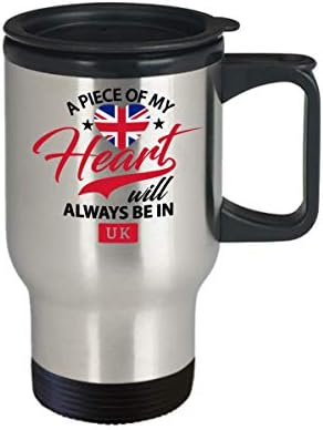 Кафеена Чаша за пътуване Свързани Королевству, Забавен подарък за Обединеното Кралство - Частица на моето Сърце Винаги Ще бъде В Родния град на Великобритания, Гор?