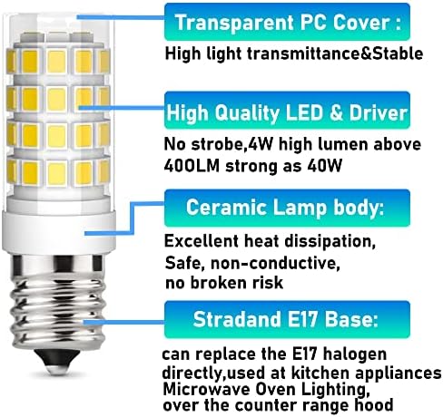 SZKOV 2 led лампи E17 за микровълнова печка Лампи T7 ntermediate Base 8206232A Мощност 4 W (еквивалентен на халогенна