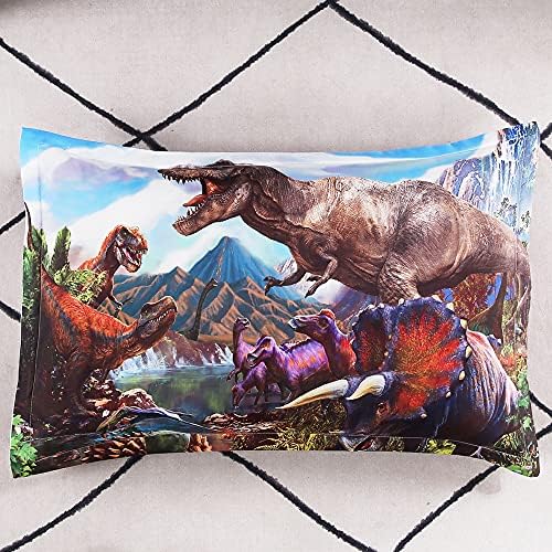 ADASMILE A & S Спално Бельо с Динозавром, Комплект детски Одеала Размер Queen Size, 3D Digital Спално Бельо с Динозавром,