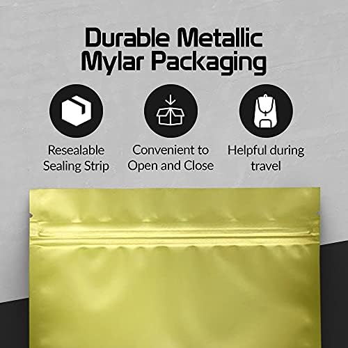100 БР златни торби от mylar - 6,3 x 8,6 см, пакети за съхранение на продукти от матово злато от mylar с вакуум запечаткой