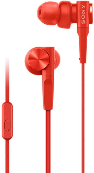 Ушите Sony Premium Lightweight Extra Bass с шумопотискане, вграден микрофон и дистанционно управление за Android-смартфон (червен)