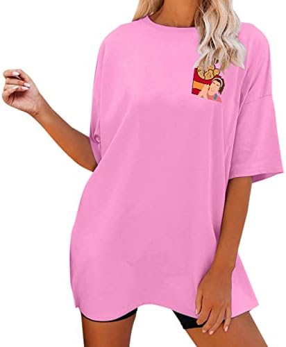 MtsDJSKF Блузи Големи Размери с Писмото Принтом, Къс Ръкав, през Цялата Силует, Тениски Свободно, Намаляване, Тениски