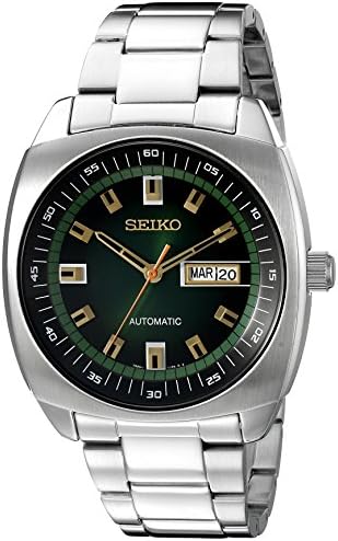 Мъжки часовник Seiko SNKM97 с Аналогов Зелен циферблат, Автоматични Сребрист Часовник от Неръждаема Стомана