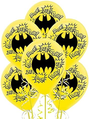 Балон от латекс с хартиени допълнения Батман | Жълто - 12 инча | Опаковка от 6