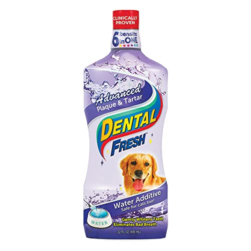Dental Fresh Подобрена добавка в вода за премахване на зъбната плака и тартар, 32 грама – Формула за почистване на зъбите на кучета за освежаване на дъх и подобряване на о?
