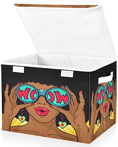 Krafig Колоритен Комикс Американска Жена Сгъваема Кутия За Съхранение на Голям Куб Органайзер Кутии Контейнери