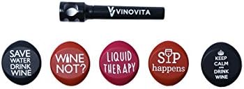 Забавни Вино, тапи (комплект от 5 броя) с Пътен штопором от Vinovita | От Хранително-силикон, за Многократна употреба, Херметически затворени и Гъвкави Капачки | За дегуст
