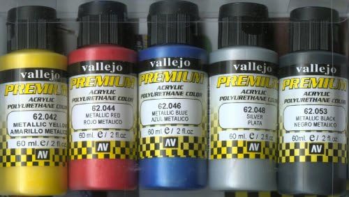 Комплект за оцветяване на Vallejo Metallics Premium RC Colors, Многоцветен, 60 мл (опаковка от 5 броя) (VJ62103)