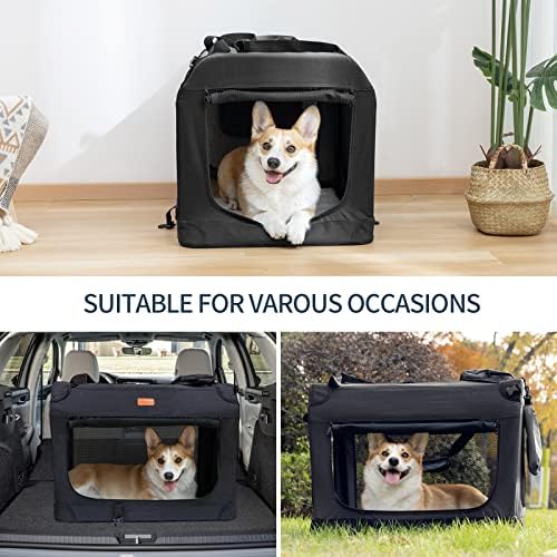 Yokee Collapsible Dog Crates - Преносим Кученце Пътен кутия за домашни любимци, 3-врати Сгъваем Мек кутия за кучета с Трайни,