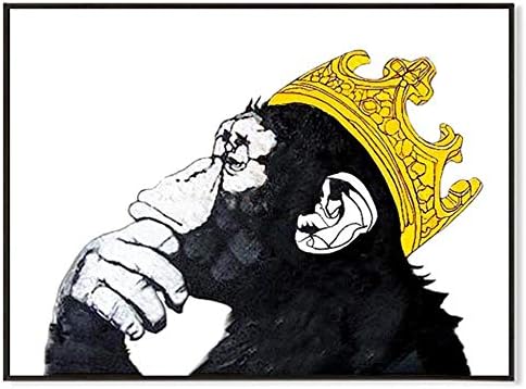 AIDAYU ART. Ръчно Рисувани Върху Платно Кралската Маймуна, Горила със Златна Корона Произведения на изкуството
