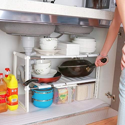 Кутия За Съхранение на храна Регулируем 2-Ярусная Полк Под Мивка с Кухненски Рафтове За Съхранение на Притежателя