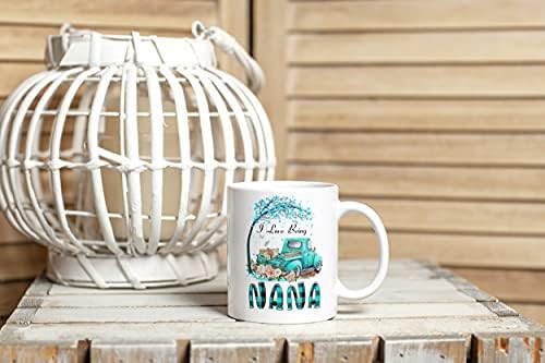 Кафеена чаша I Love Being Nana, Чаша за чай, Тюркоаз цвят, Тиква, Камион, Подарък За Наны От внуци, Забавна