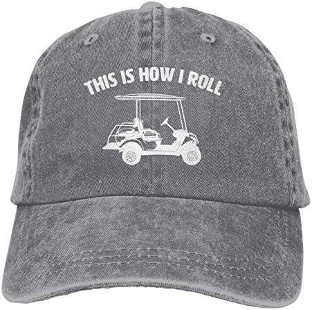 Kamaple This is How I Roll Golf Cart Шапка, Забавна Бейзболна Шапка за Голф играчи, Регулируем Памучен Деним