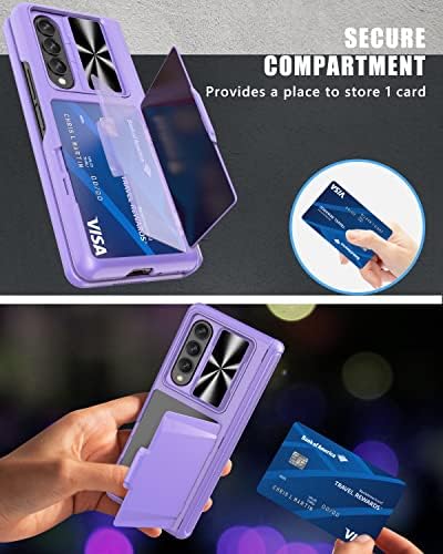 Калъф Vihibii за Galaxy Z Fold 3 с държач за карти, Разтегателен капак камера и защита на панти, защитно фолио за екрана и стойка, Сверхпрочный устойчив на удари чанта-портфей?