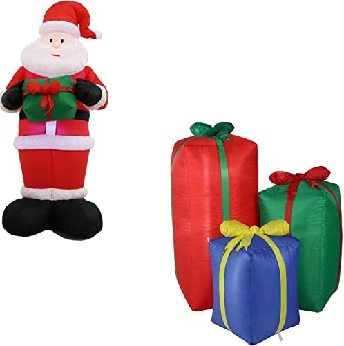 Sunnydaze 6 Фута Дядо Коледа с Подарочным Надуваеми изискана празнична декорация с вентилатор-воздуходувкой и