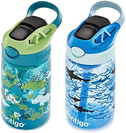 Детска бутилка за вода с автоматично тръба, 14 грама, Динозаври и Акули, 2 опаковки