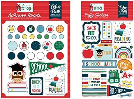 Комплект за събиране на хартия Echo Park: Кръгъл набор от стикери е Първият ден в училище + декоративни брейды