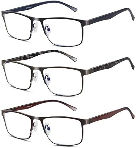 Lcbestbro 3 Опаковки Синьо-екранировка на очила за четене за мъже, Стилни Ридеры в метална рамка