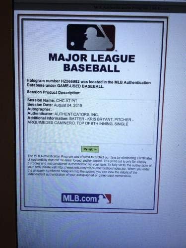 Крис Брайънт е Подписал и написа 2015 г. Nl Roy -рядък Хит Сингъл-mlb Holo - MLB Използваните от Бейзболни