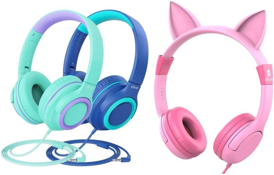 Детски комплекти слушалки iClever HS22 и HS01 -Безопасна за силата на звука е ограничен - слушалки с Кабел,