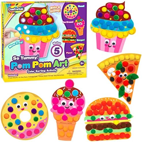 Вкусен! Комплект за творчество с pom-помераните за деца - Създаване на 5 тематични табла с храна - Декоративно-приложно изкуство за деца със стикери и pom-помераните - Из