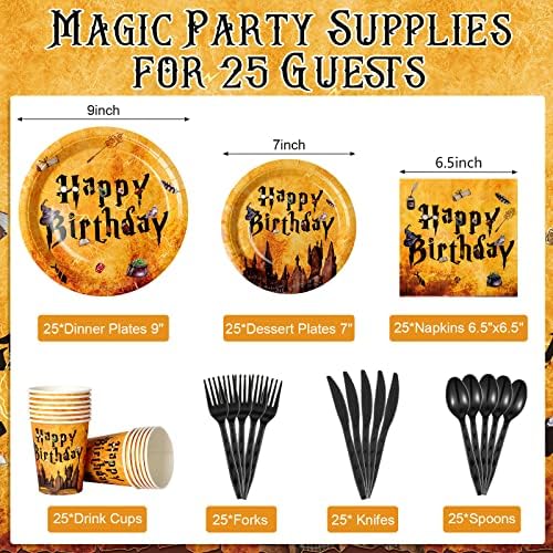 Магически Чинии и Салфетки за рождения Ден на Магия Магьосник, Аксесоари за Партита и 3 Опаковки Покривки Вълшебен