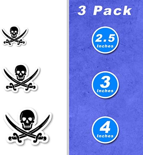 Pirate стикер, Стикер с череп и кости - 3 опаковки - Комплект от 2,5, 3 и 4 инчов стикери за лаптопи - за лаптоп,
