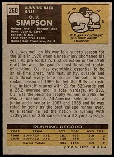 1971 Topps # 260 Оа Дж. Симпсън Бъфало Биллс (Футболна карта) EX+ Биллс