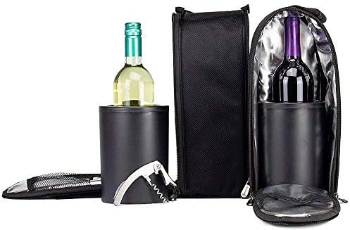 Двойна чанта CaddyO с 2 хладилник за вино, регулируем пагон, 6 джобове за съхранение, бутилка отварачка за бутилки за сомелиер,