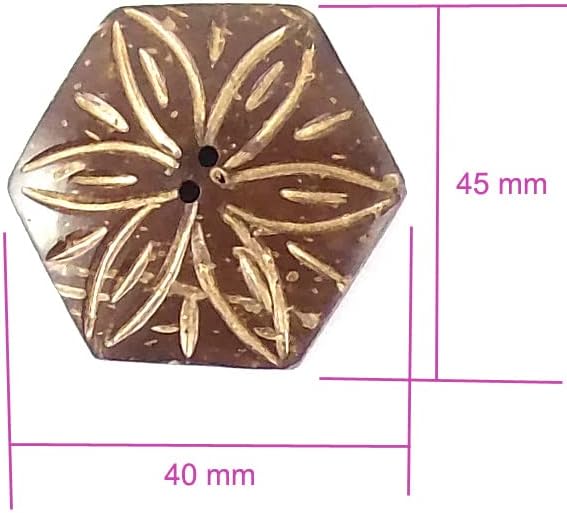 Декоративни и Уникални Копчета ръчно изработени от естествен кокос - Естествени /Златни - 45 мм - С Шестигранным