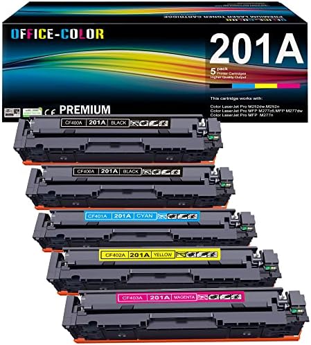 5 Опаковки сменяеми касети с тонер на HP 201A, 2 черни, 1 син, 1 червена, 1 жълта, работят с тонер за принтер HP Color