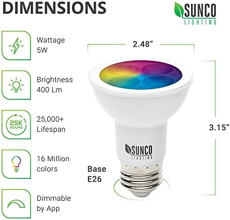 Sunco Smart WiFi led крушки PAR20 с регулируема яркост, RGBCW, като цвят, 5 Вата, Външен прожектор, който е съвместим с