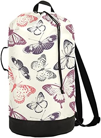 Чанта за дрехи с пеперуди, Големи Тежкотоварни Раница за пране на дрехи с Регулируеми Плечевыми ремъци, Раница за