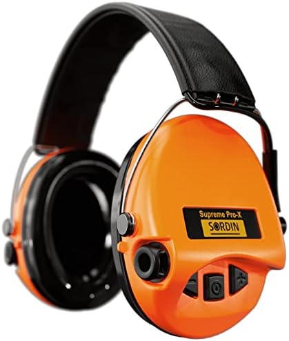 Sordin Supreme PRO X - Активна електронна защита на слуха повишена видимост - Кожена каишка и оранжеви чашка