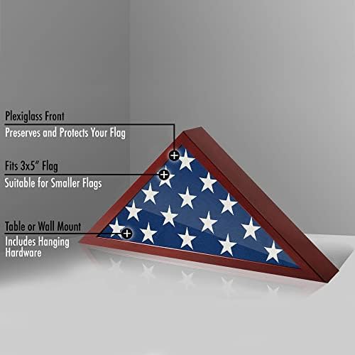 Рамка за малък хартата Americanflat - МДФ в черупката от червено дърво - Използва се като малка витрина с флага в сгънат вид размер 3x5 - Витрина с мемориален флага за настол?