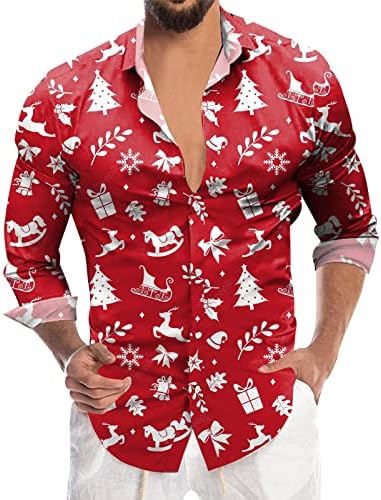 GDJGTA Мъжки Модни и Ежедневни Коледна Дигитален 3D Печат Празнична Риза С Ревера и Бутони С Дълъг Ръкав, Мъжки t-shirt с високо