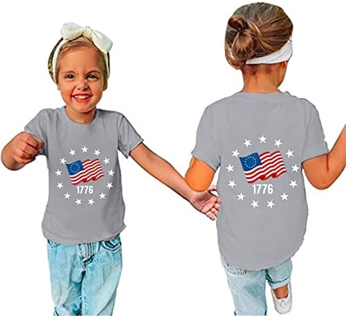 Тениска на Деня на Независимостта за момичета, Тениски За деца, Върхове С Писмото Принтом Звезди, Тениска С Къс