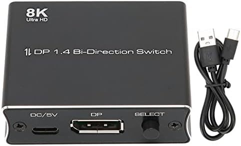 Комутатор Septpenta DisplayPort 8K, преминете на ДП 1.4, 30 Hz 4K при 120 Hz 1080P при 240 Hz 2 в 1 изход или 1 в 2 изхода, двупосочен суич DP Поддържа широколентова връзка 48 gbps за няколко източни