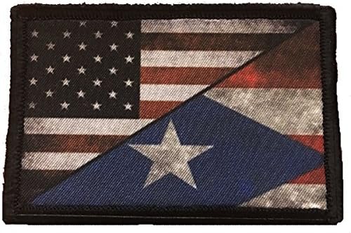 Нашивка на морала на знамето на Пуерто Рико / САЩ. На пластира с плетене на една кука и линия размер 2x3 инча. Произведено