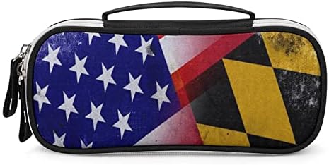 Ретро Флаг на САЩ и Мериленд, Изкуствена Кожа Дръжка, Чанта за Моливи, Органайзер, Преносим Калъф За Грим, Чанта За Съхранение