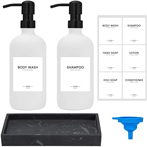 Langley 2 пакета Стъклена Опаковка за сапун с помпа и Мрамор Тава Ретро Опаковка за Сапун Комплект за Баня и Кухня Сапун за