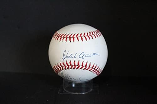 Ханк Аарон и Ел Даунинг Подписаха Бейзболен Автограф Auto PSA/DNA T16720 - Бейзболни топки С Автографи