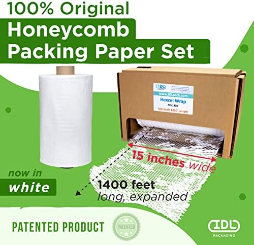 Набор от хартия за опаковане в клетка IDL Packaging, бели - Ролка крафт хартия в шестоъгълник обертке 15 x 1400 в саморазливающейся