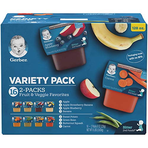 Пюре Гербер 2nd Foods Veggie & Fruit Variety Pack, 8 грама, една Кутия на 16 парчета (на опаковката може да се различават)