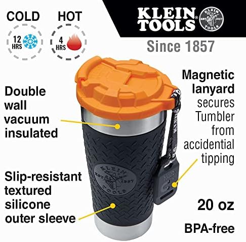 Чаша Klein Tools 55580 от неръждаема стомана с панти капак, изолиран, 20 грама. Вакуумно чаша Tradesman's с Двойни Стени, устойчива