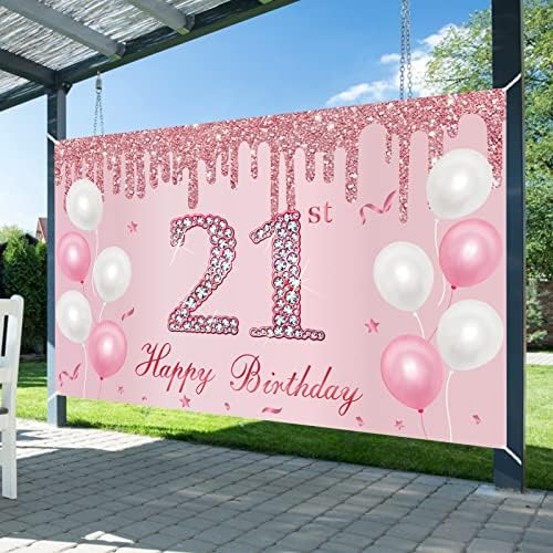 Розово Розово-златно Бижу за банер на 21-ия Рожден ден за Нея, Знак С 21-м честит Рожден Ден, Вечерни Аксесоари за момичета,