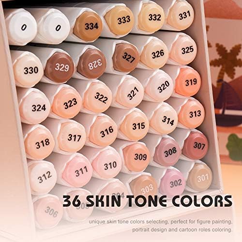 Цветни моливи Arrtx 126 цвята + маркери в цвета на кожата, с две топчета, алкохолни маркери за colorization рисунки